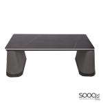 طاولة وسط رخام صناعي لون اسود 120x60سم قاعدة جلد مطرز بني