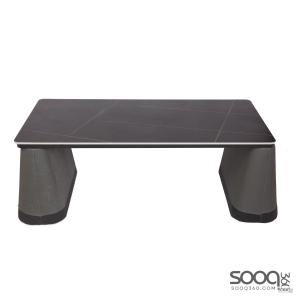 طاولة وسط رخام صناعي لون اسود 120x60سم قاعدة جلد مطرز بني