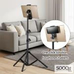 حامل ثلاثي القوائم معدني شديد التحمل مع مشبك مزدوج الأغراض - ارتفاع قابل للتعديل، قاعدة متينة وتصميم مريح للهاتف/التابلت، حامل تابلت، حامل هاتف، حامل تابلت