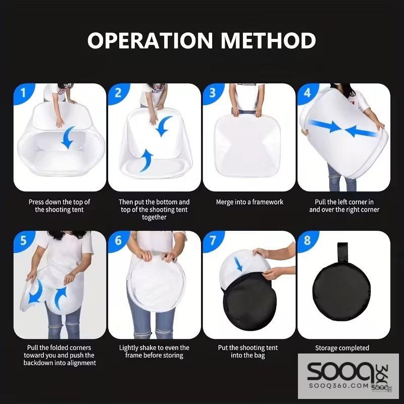 خيمة التصوير الفوتوغرافي مع 4 خلفيات ملونة (أحمر/أزرق داكن/أسود/أبيض) - غطاء قماش متين للتصوير الداخلي/الخارجي، تصوير المنتجات على الطاولة