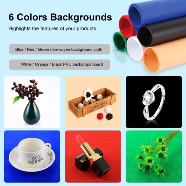 PULUZ 40cm 24W 5500K Portable Folding Studio Tent Kit with 6 Colors (Black, Orange, White, Red, Green, Blue) and Backdrops