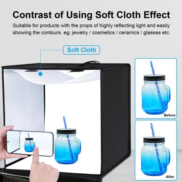 PULUZ 40cm 24W 5500K Portable Folding Studio Tent Kit with 6 Colors (Black, Orange, White, Red, Green, Blue) and Backdrops