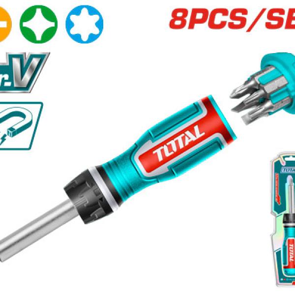 TOTAL TACSD30086 8Pcs ratchet screwdriver set مفك طرطيقة 8 قطع