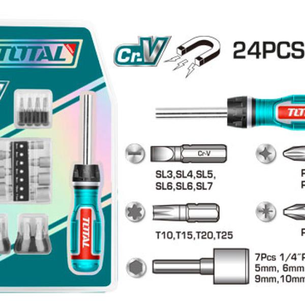 TOTAL TACSD30246 24PCS Ratchet Screwdriver Set طقم مفكات 24 قطعة