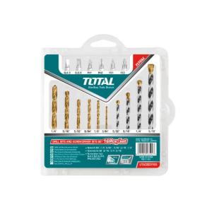 TOTAL TACSD3165 16Pcs Drill BIts And Screwdriver Bits Set طقم ريش حديد + حجر + راسيات
