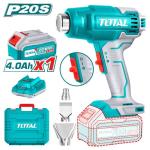 Total TBLI20025 سشوار صناعي 20 فولت مع بطارية 4 أمبير وشاحن شنطه بلاستيك + راسيات Temperature:300/550°C - Airflow:100/200 L/min