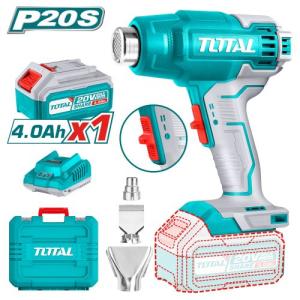 Total TBLI20025 سشوار صناعي 20 فولت مع بطارية 4 أمبير وشاحن شنطه بلاستيك + راسيات Temperature:300/550°C - Airflow:100/200 L/min