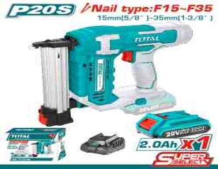 Total TCBNLI3508 فرد مسامير شحن 20 فولت مع بطارية وشاحنNail type: F15~F35