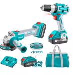 Total TCKLI6015 Lithium-ion cordless 2 pcs combo kit طقم درل + صاروخ شحن بدون فحمات 20 فولت مع 2 بطارية 4 امبير وشاحن