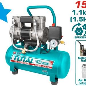 Total TCS1110152 كمبريسر هواء 15 لتر صامت 1.5 حصان ملف المنيوم بدون زيت 