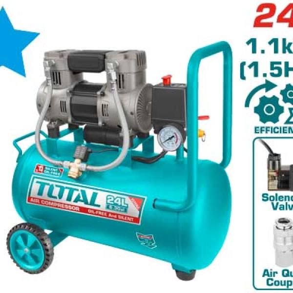 Total TCS1110242 كمبريسر هواء 24 لتر صامت 1.5 حصان ملف المنيومبدون زيت