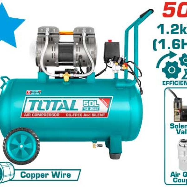 كمبريسر هواء 50 لتر صامت بدون زيت Total TCS1120508 AIR COMPRESSOR SILENT AND OIL FREE