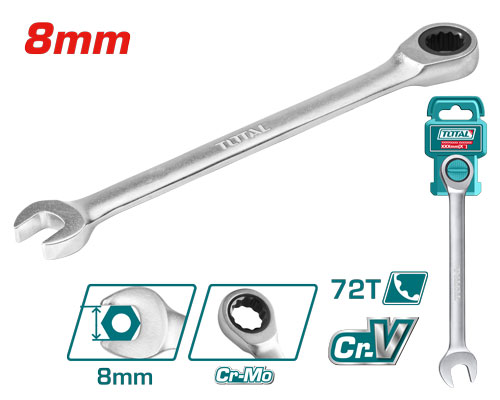 Total TCSPAR081 Ratchet spanner مفتاح شق رنج طرطيقة 8 ملم