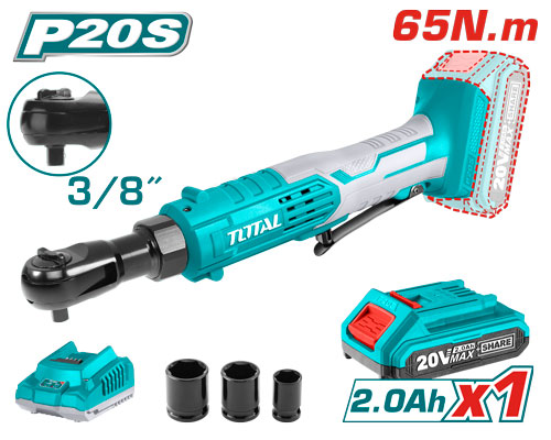 Total TDRLI206015 Lithium-ion drive ratchet طرطيقة شحن 20 فولت مع بطارية وشاحنSquare drive:3/8"- Max torque:65NM