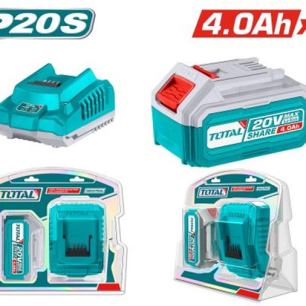 Total TFBCPK1214 بطارية 20 فولت 4 أمبير + شاحن سريع