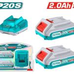 Total TFBCPK1222 طقم بطاريات 20 فولت عدد 2 + شاحن سريع