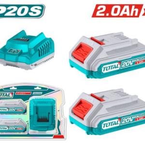 Total TFBCPK1222 طقم بطاريات 20 فولت عدد 2 + شاحن سريع