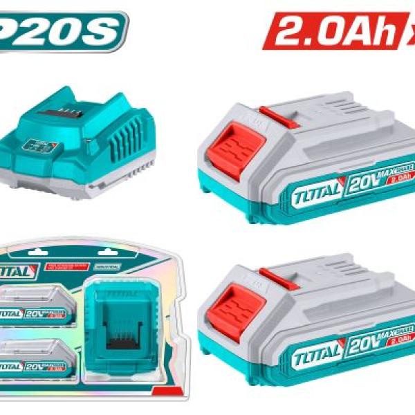 Total TFBCPK1222 طقم بطاريات 20 فولت عدد 2 + شاحن سريع