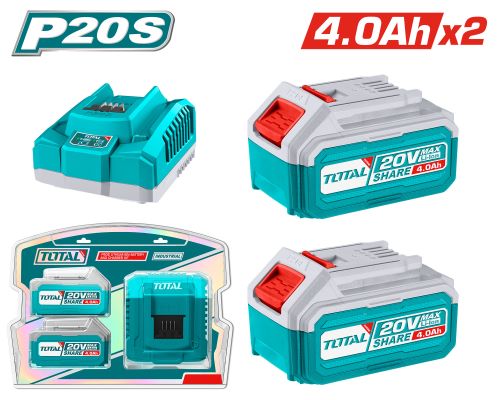 Total TFBCPK1424 طقم بطاريات 4 أمبير عدد 2 وشاحن سريع