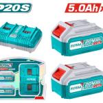 Total TFBCPK2425 طقم بطاريات 20 فولت 5 أمبير عدد 2 + شاحن مزدوج