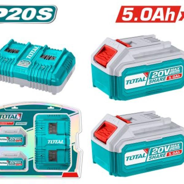 Total TFBCPK2425 طقم بطاريات 20 فولت 5 أمبير عدد 2 + شاحن مزدوج