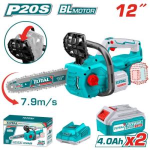 Total TGSLI201286 Lithium-ion chain saw منشار شجر شحن 12 انش بدون فحمات مع 2 بطارية 4 امبير وشاحن