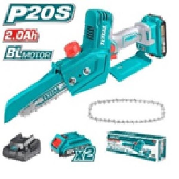 Total TGSLI20683 Lithium-Ion Mini Chain saw منشار تقليم شجر شحن 20 فولت 6 انش مع بطارتين وشاحن