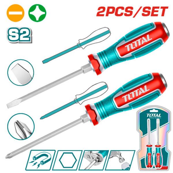 Total TGTST0206 طقم مفكات ضرب عدد 2 مصلب وعادي 5 انش 