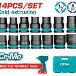 Total THISTD12141 طقم بوكسات اسود 1/2 انش 14 قطعة