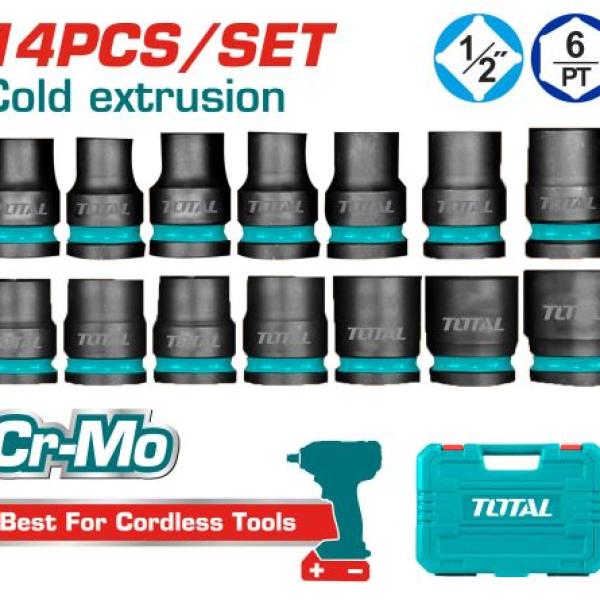 Total THISTD12141 طقم بوكسات اسود 1/2 انش 14 قطعة