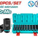 TOTAL THKISD12102L 10PCS 1/2" deep impact socket set طقم بوكس اسود طويل 10 قطع