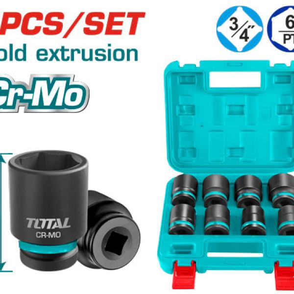 Total THKISD34081 طقم بوكس اسود 3/4 انش 8 قطع 26-38 ملم