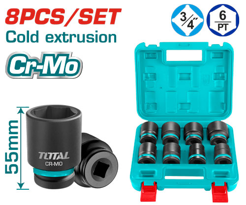 Total THKISD34081 طقم بوكس اسود 3/4 انش 8 قطع 26-38 ملم