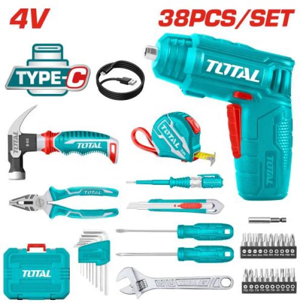 Total THKTHP10386 38 Pcs tools set طقم مفك شحن 4 فولت مع عده 38 قطعة عدة