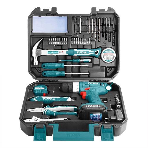 Total THKTHP11282 128 Pcs Tools Set درل شحن 12 فولت مع 128 قطعة عدة