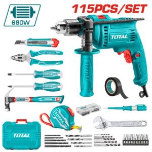 Total THKTHP1152 115 Pcs Tools set 680w درل 13ملم 680 واط مع طقم عدة 115 قطعه