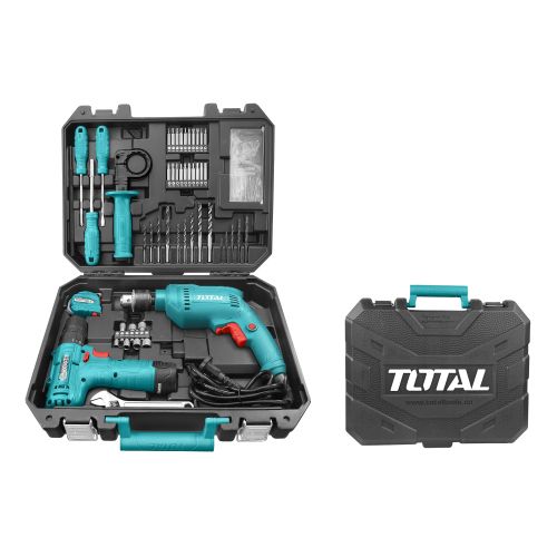 Total THKTHP1192 119 Pcs tools set طقم درل كهرباء 13ملم 680 واط + درل شحن 12 فولت مع طقم عدة 119 قطعة