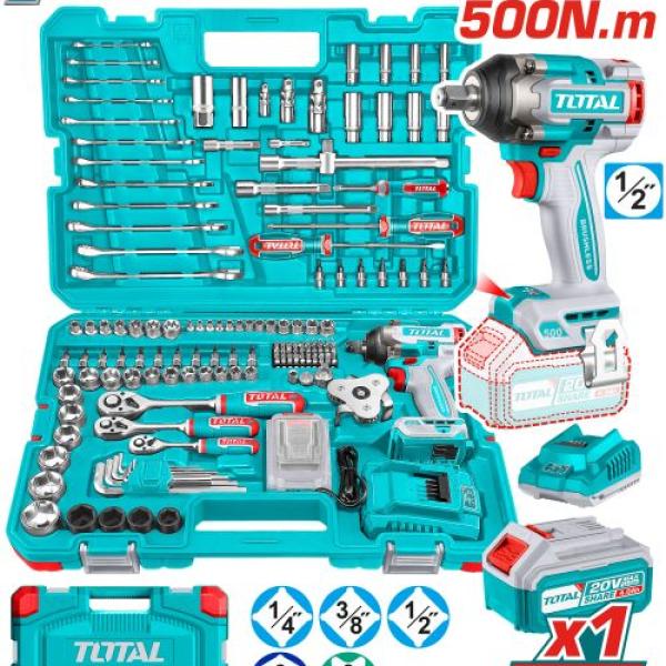 Total THKTHP31522 درل بوكس شحن 20 فولت 500 نيوتن مع بطارية 4 أمبير وطقم عدة 152 قطعة
