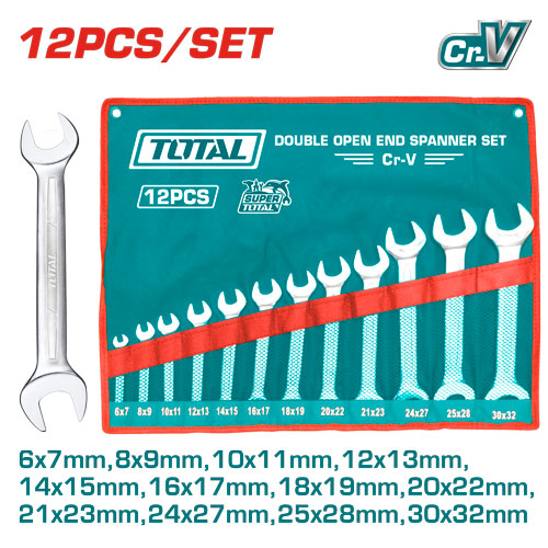 Total THT1023121 12 Pcs double open end spanner set طقم شق شق 12 قطعة