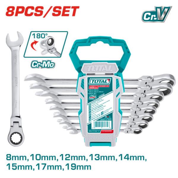 Total THT102RK586 8 Pcs Flexible Ratchet spanner set طقم شق رنج طقطيقة