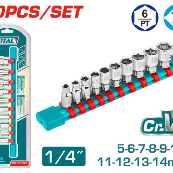 Total THT1411023 طقم بوكسات 1/4 أنش 10 قطع 5-14 ملم