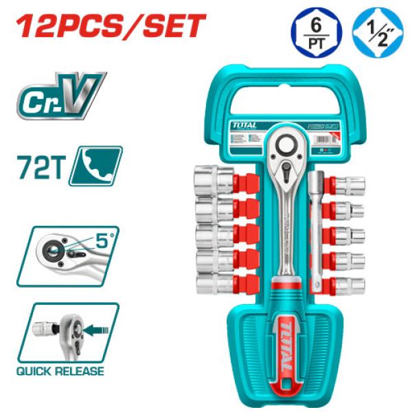 TOTAL THT141121 12PCS 1/2" SOCKET SET طقم بوكس طقطيقة 12 قطعة
