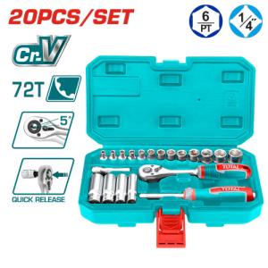 Total THT141201 20 Pcs 1/4" socket set طقم بوكس 1/4 انش طقطيقة 20 قطعة