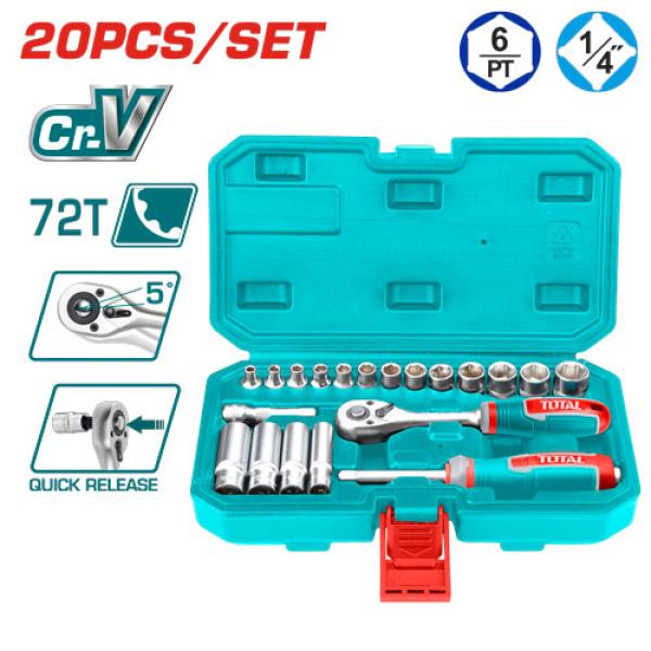 Total THT141201 20 Pcs 1/4" socket set طقم بوكس 1/4 انش طقطيقة 20 قطعة