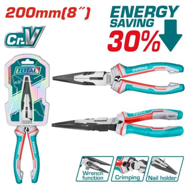 Total THT220806S High leverage long nose pliers 8" زرادية بوز طويل