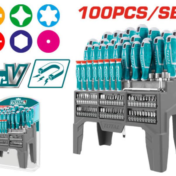 Total THT2506100 طقم مفكات مع راسيات 100 قطعة