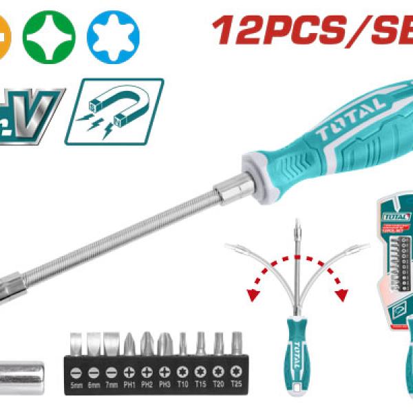 Total THT250FL120612 Pcs Flexible shaft screwdriver set مفك فلكسبل 12 قطعة