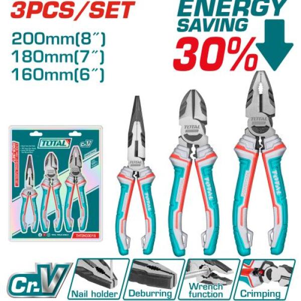 Total THT2K0301S 3 Pcs high leverage pliers طقم زراديات 3 قطع ثقيل