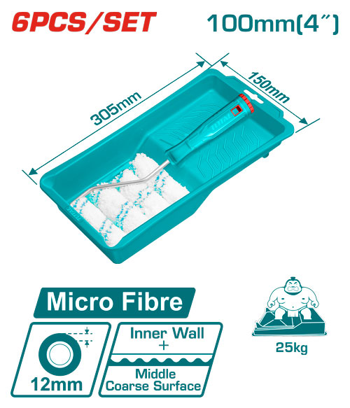 Total THT811210061 صينية دهان مع رول دهان 10 سم + غيار رول عدد 4