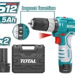 TOTAL TIDLI1232 Lithium-Ion impact drill 12V درل شحن مع شاكوش 2 بطارية 10 ملم مع شنطة بلاستيك